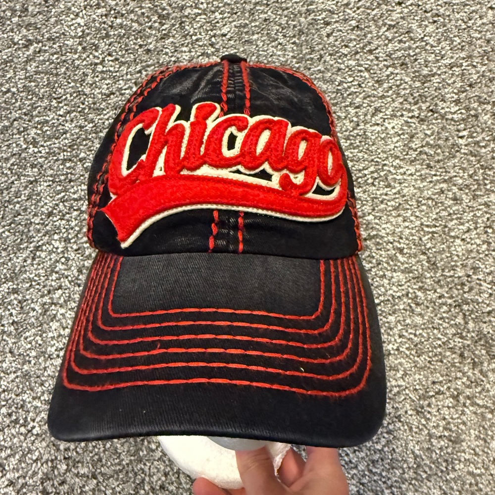 Chicago Hat Cap Mens Black Robin Ruth Adjustable Strapback Embroidered